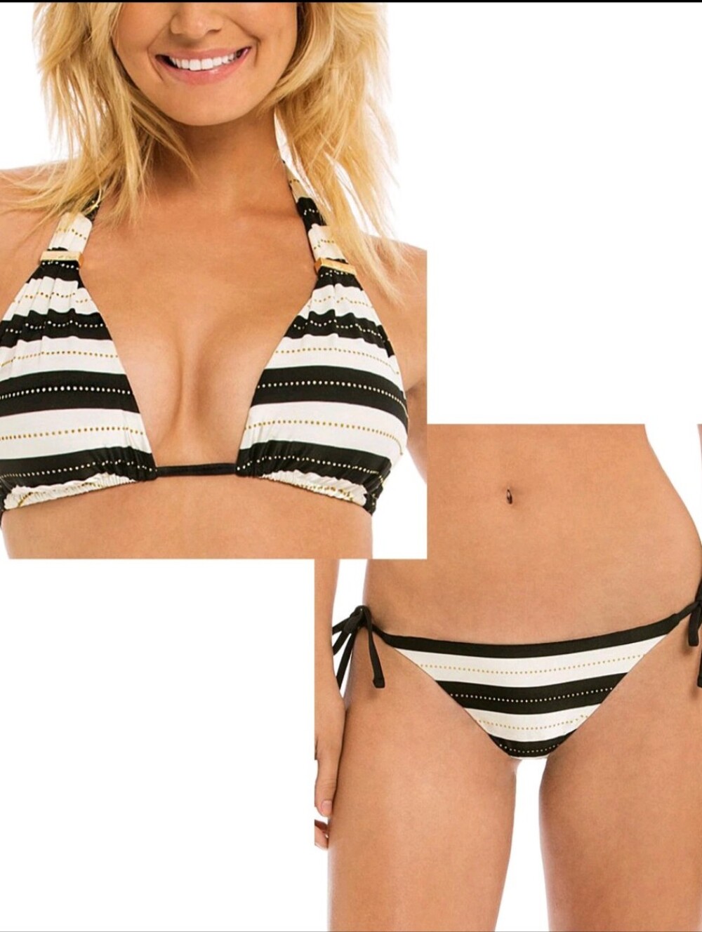 NWT A. Ché Allegra Stripe Bikini W/ Gold Accents